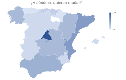 Mapa de España de la intencion de mudarse